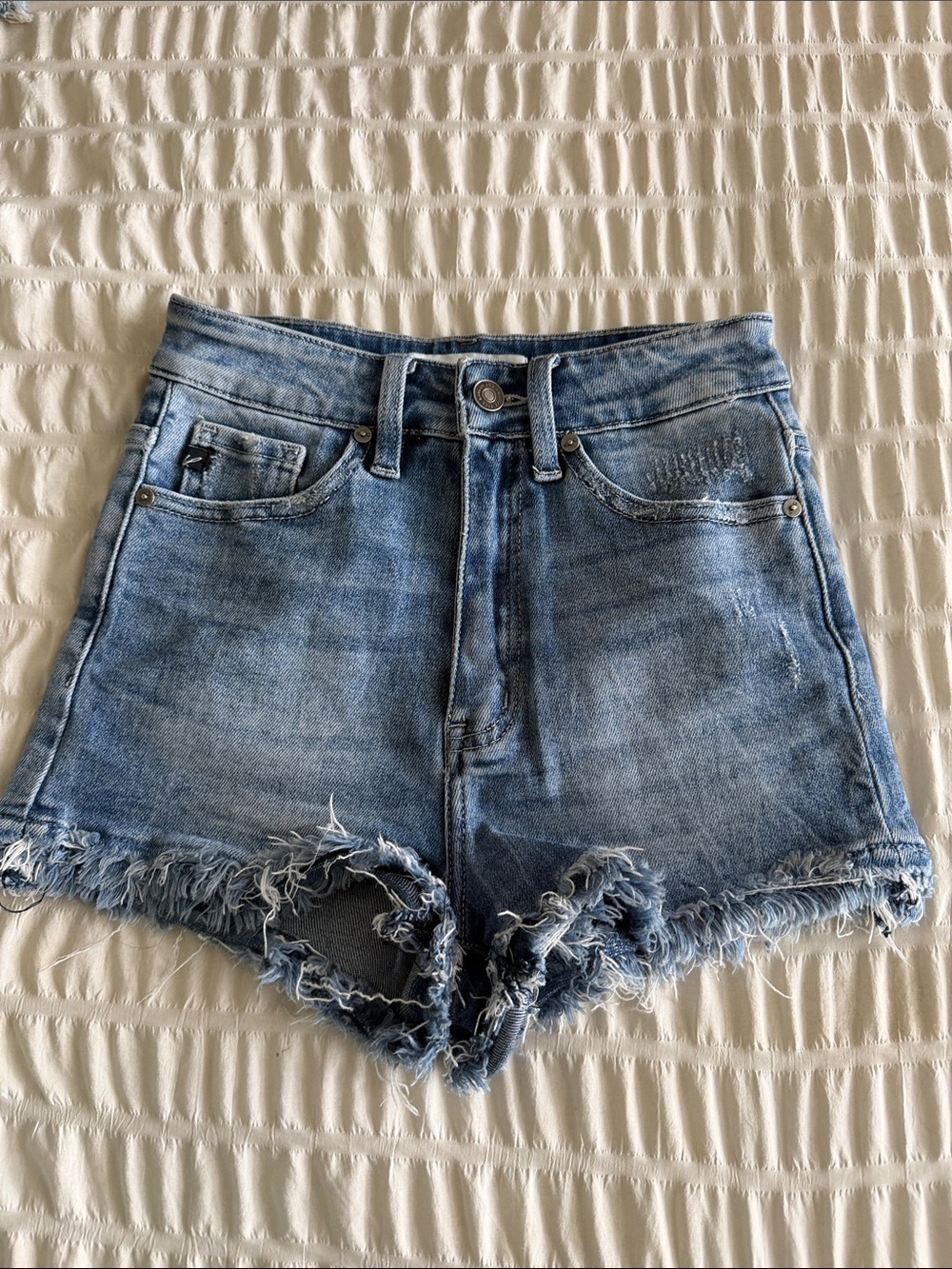 KanCan Light Blue Frayed Hem Denim Shorts